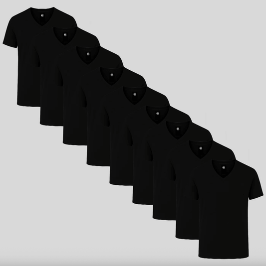 9-Pack Classic V-Neck T-Shirts - All Black