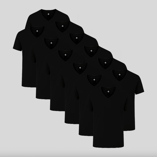 12-Pack Classic V-Neck T-Shirts - All Black