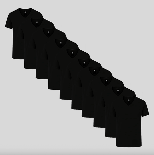 10-Pack Classic V-Neck T-Shirts - All Black